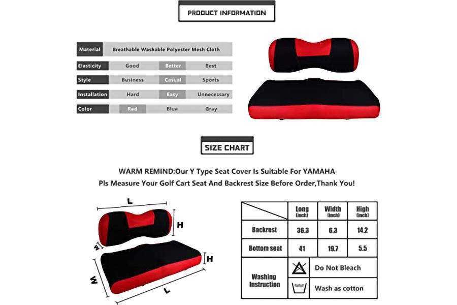 Golf Cart Seat Covers Ytype Red & Black