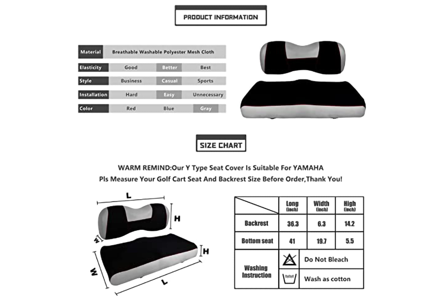 Golf Cart Seat Covers Ytype Grey & Black